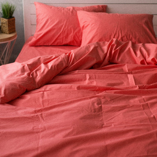 Cotton Bedding Set in Coral